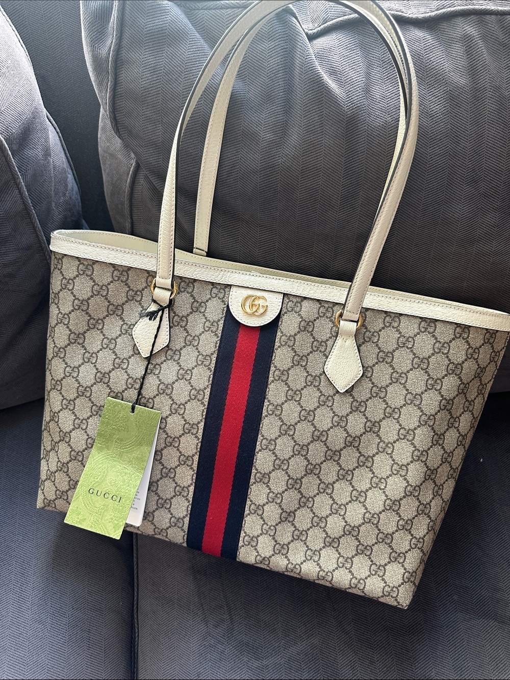 Gucci Ophidia Tote with Red and Blue Stripe - New